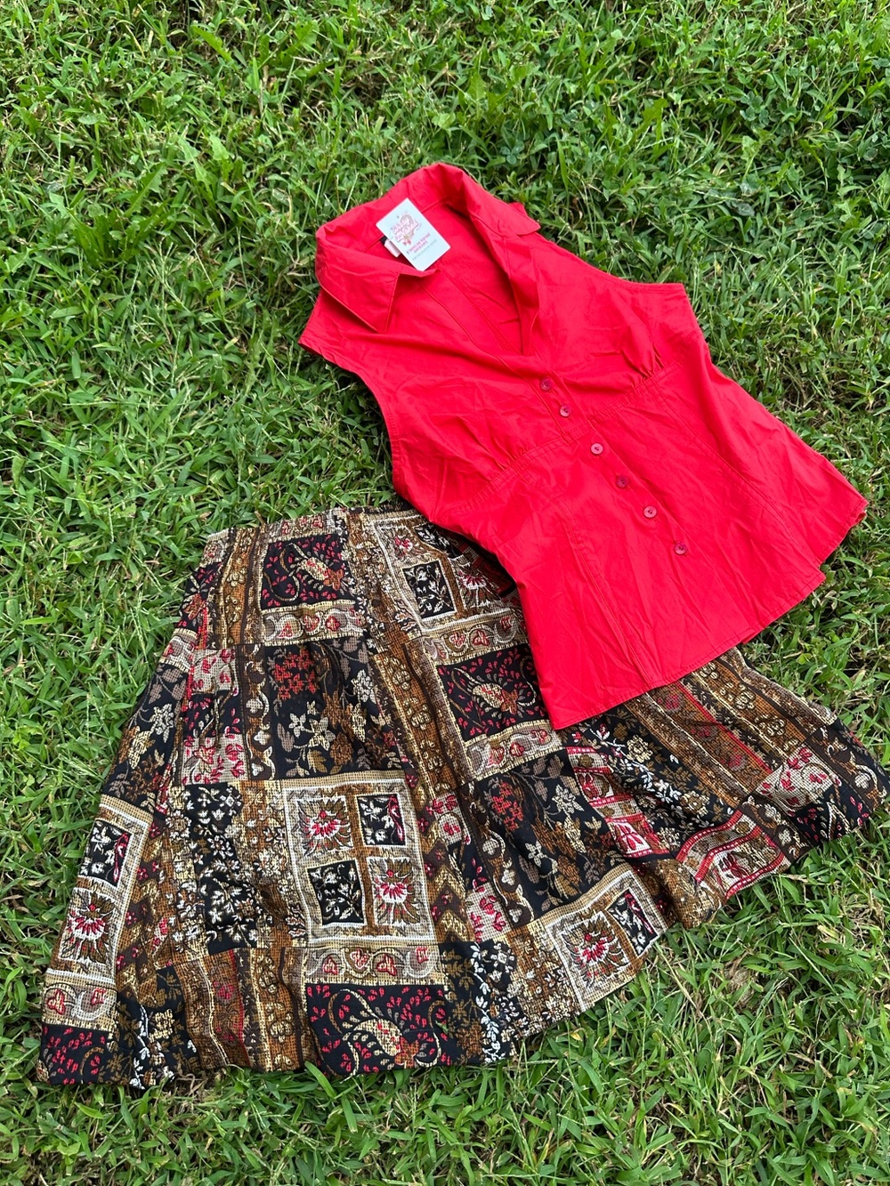 Vintage 90s BonWorth Boho Patchwork Floral Mini Skirt Size petite small